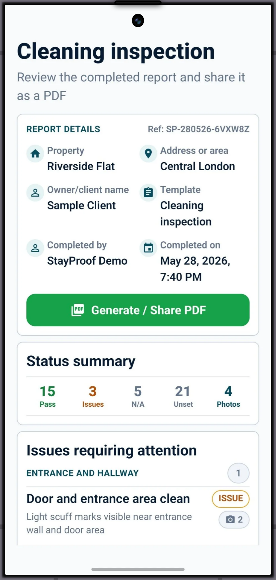Generate and share PDF report screenshot