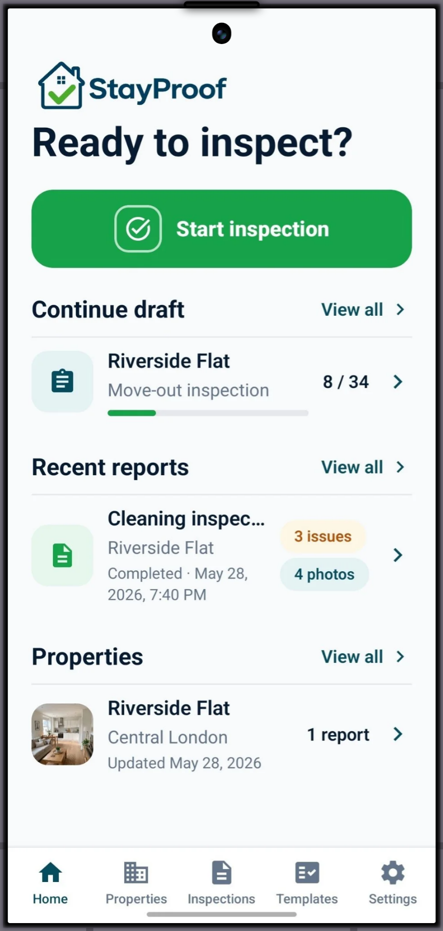 StayProof dashboard screenshot